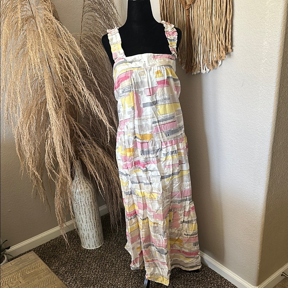 Moon River Pink and Yellow Sleeveless Maxi Sundress